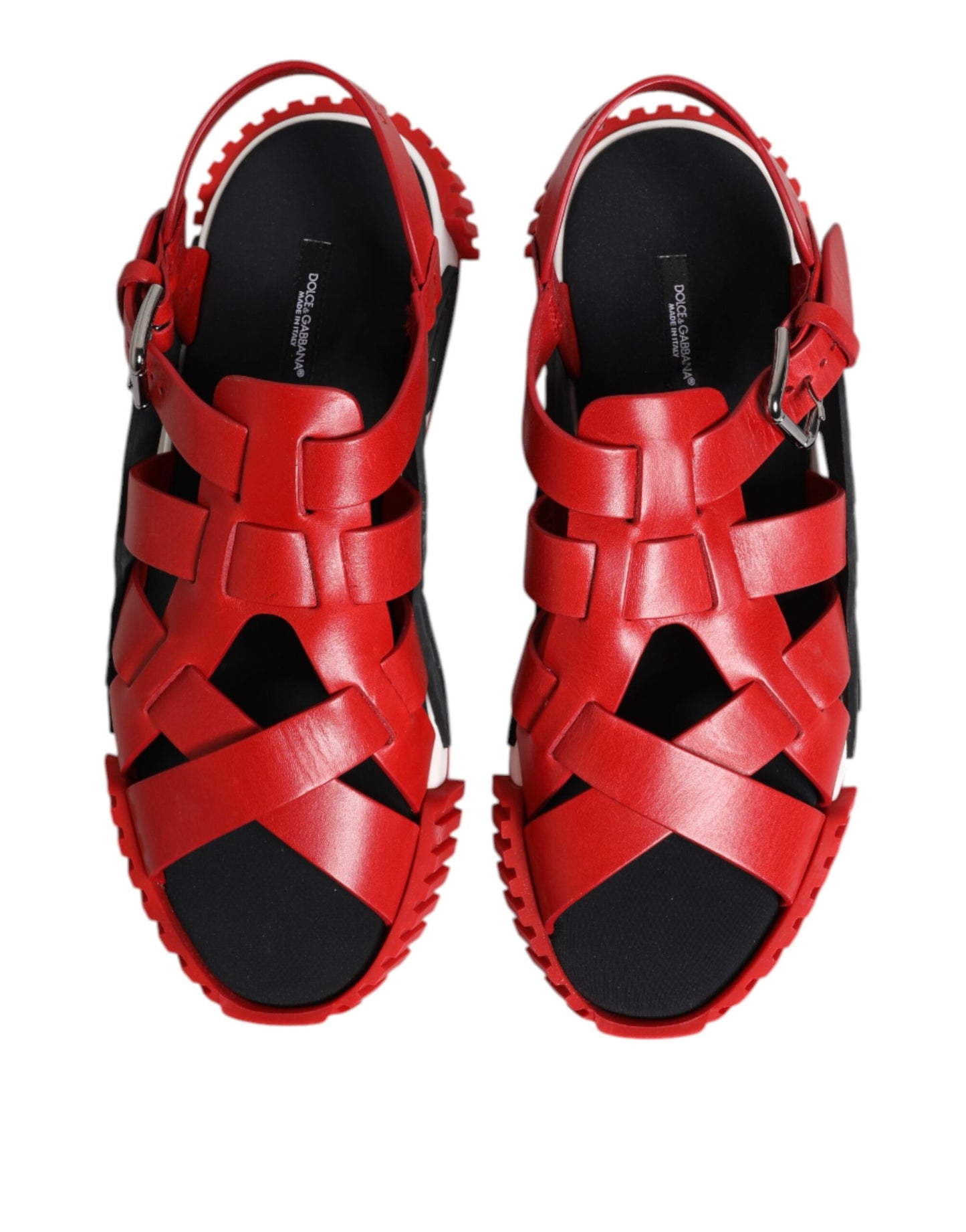 Red Black Leather Ankle Strap Sandals Shoes