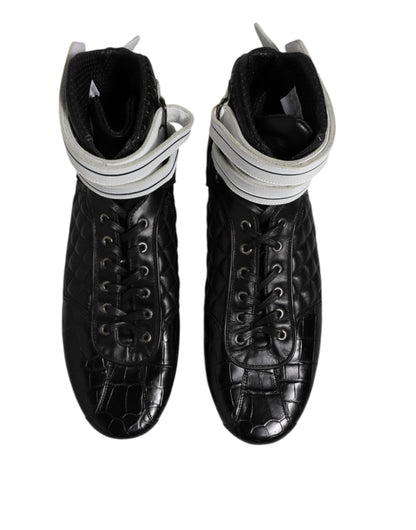 Black Quilted Leather Lace Up Sneakers Shoes