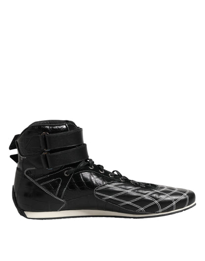 Black Quilted Leather Lace Up Sneakers Shoes
