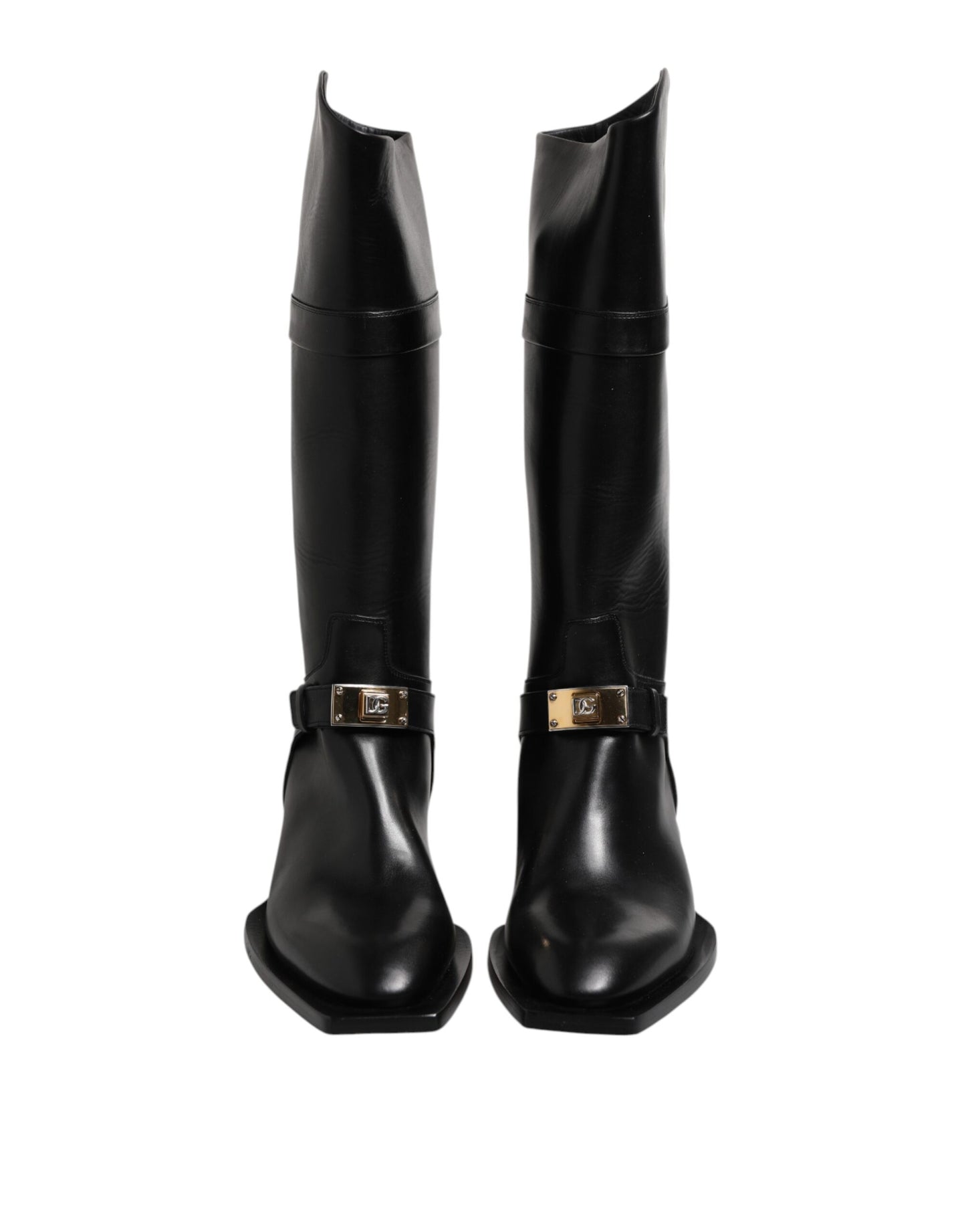Black Calfskin Leather High Boots Shoes