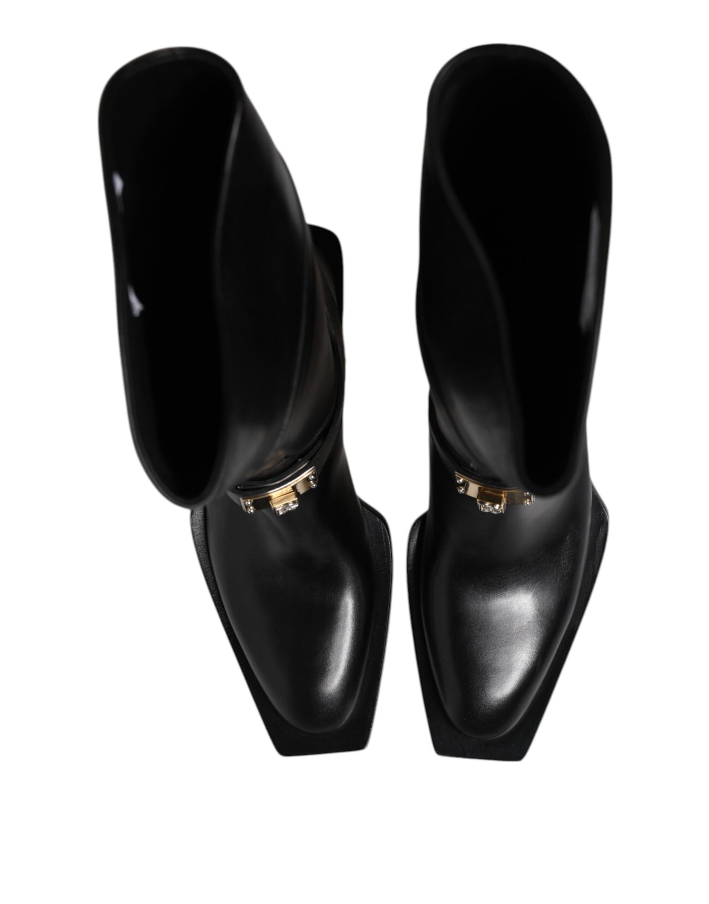 Black Calfskin Leather High Boots Shoes