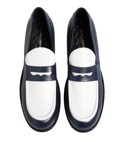 Black White Leather Slip On Loafers Men Dress Shoes
