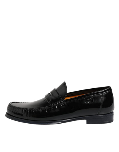 Black Leather Slip On Loafers Dress Shoes