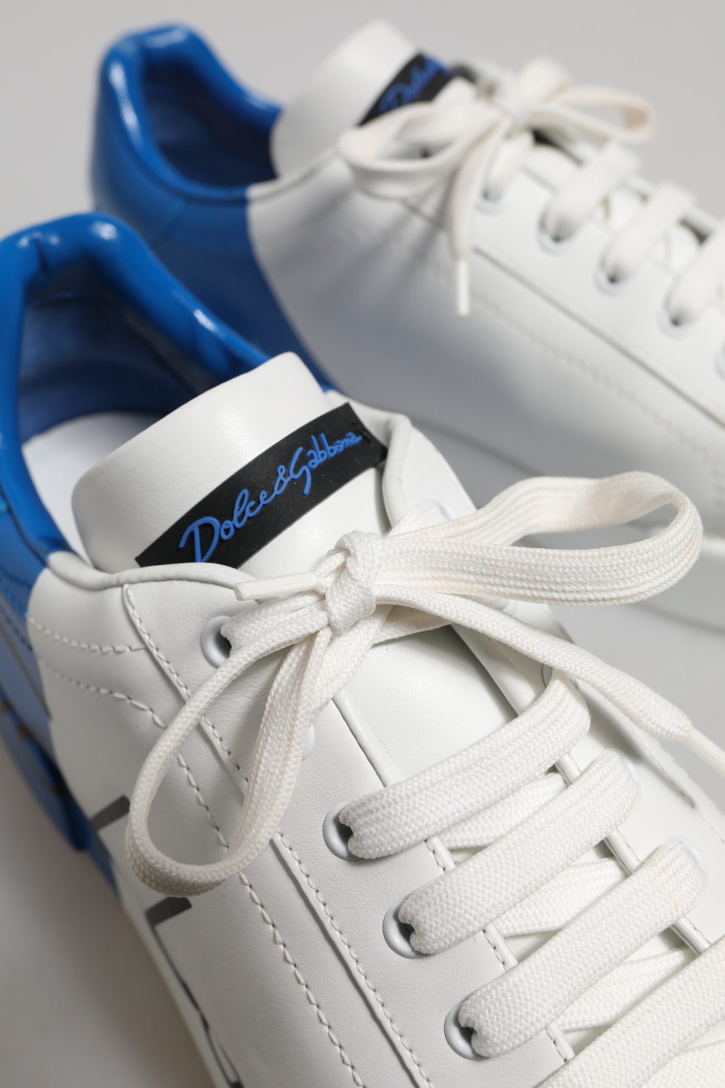 White Blue Low Top Leather Sneakers Shoes