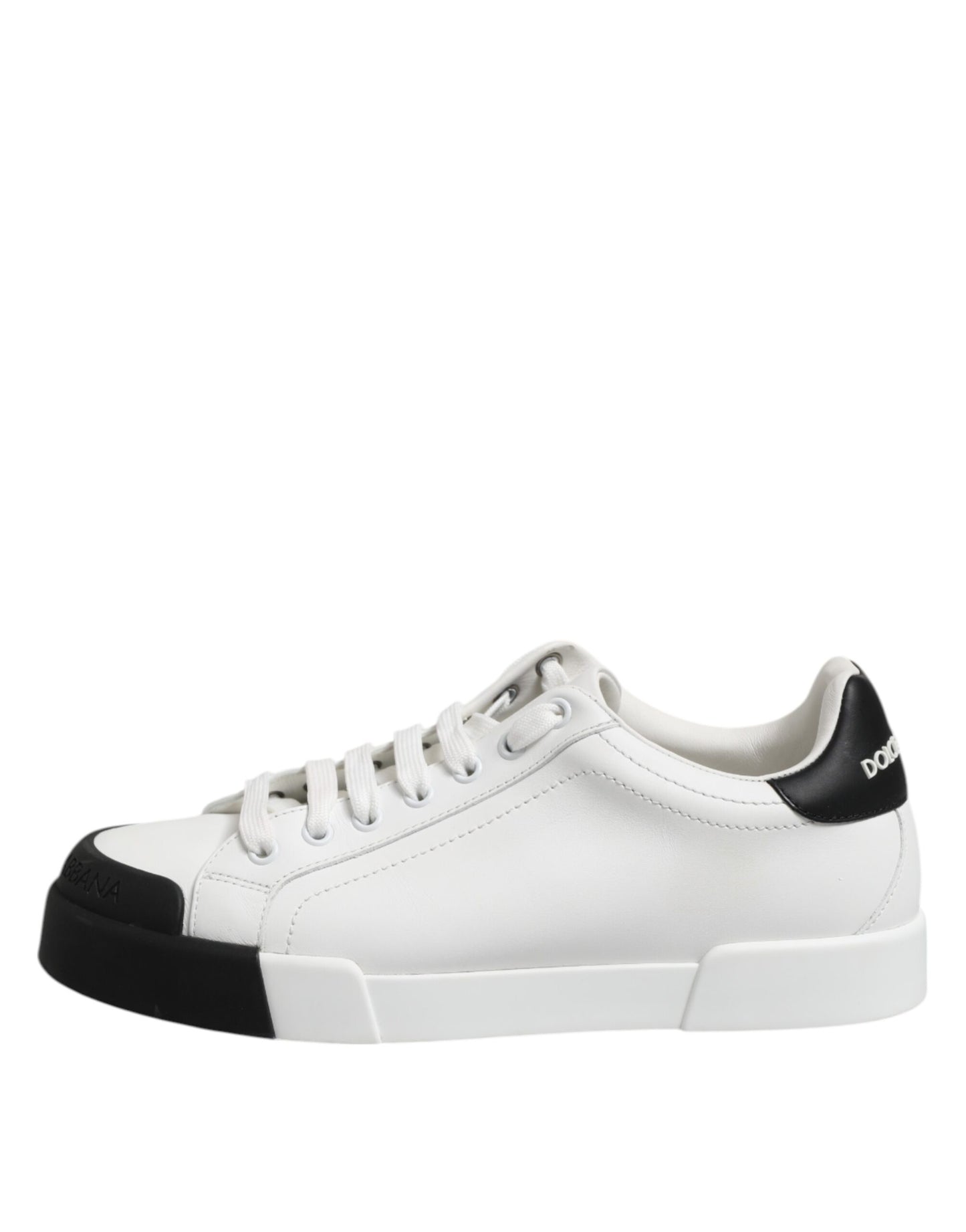 White Black Logo Leather Lace Up Sneakers Shoes