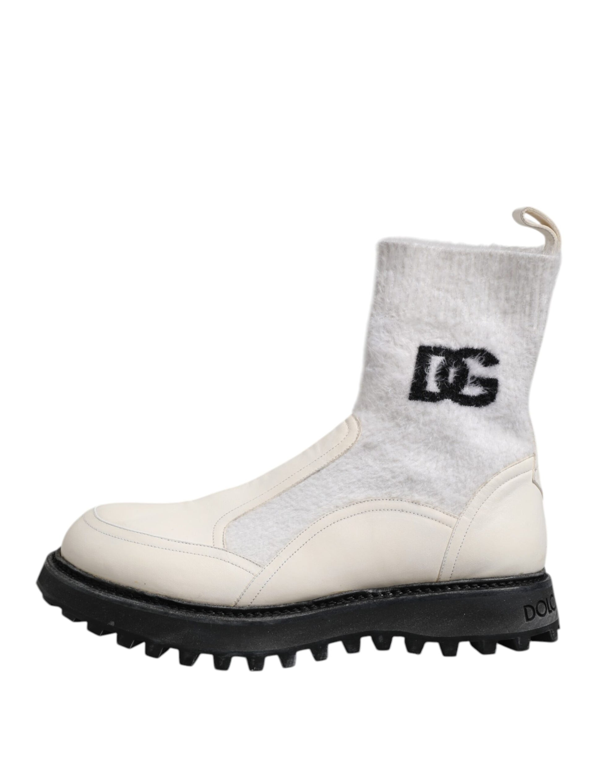 White Beige DG Logo Mid Calf Boots Shoes
