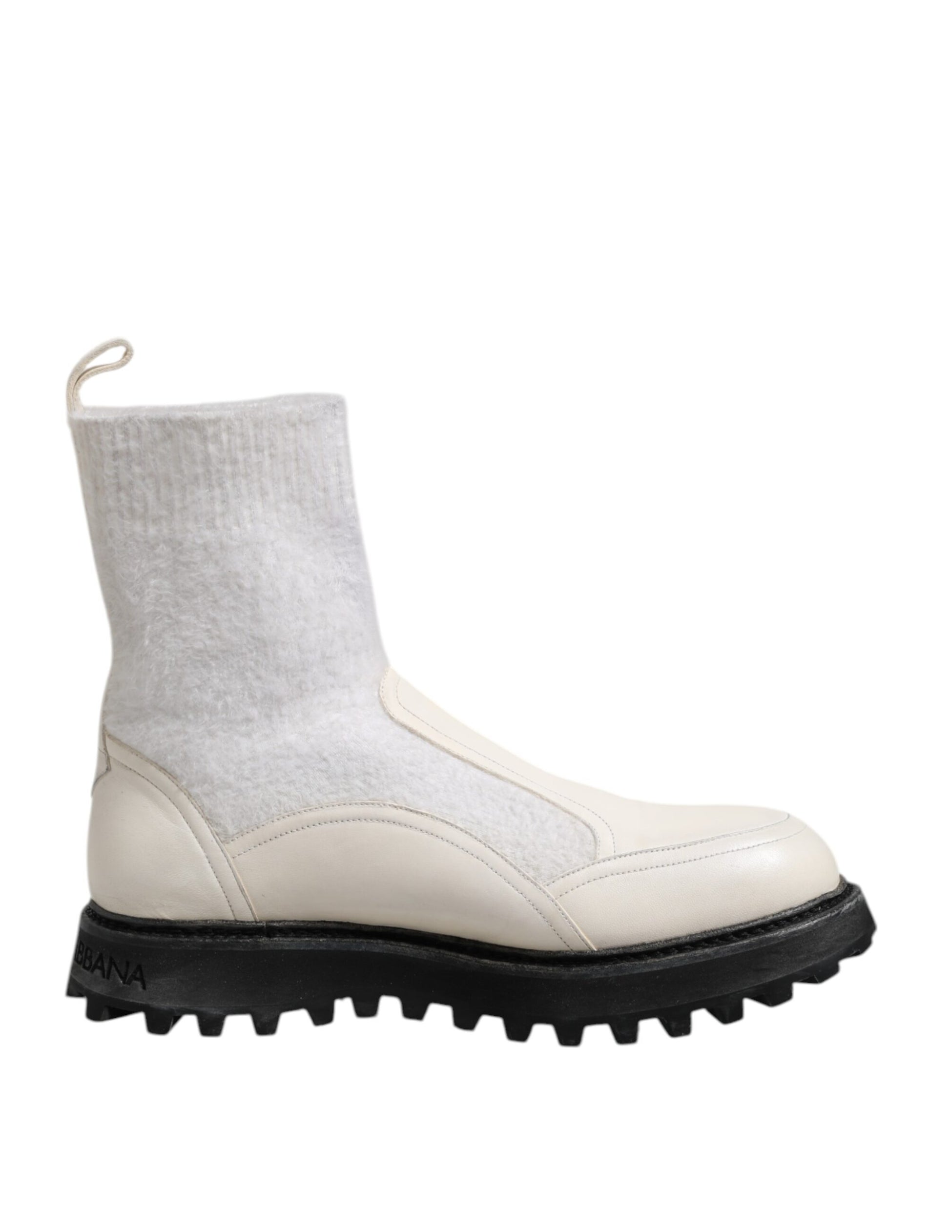 White Beige DG Logo Mid Calf Boots Shoes