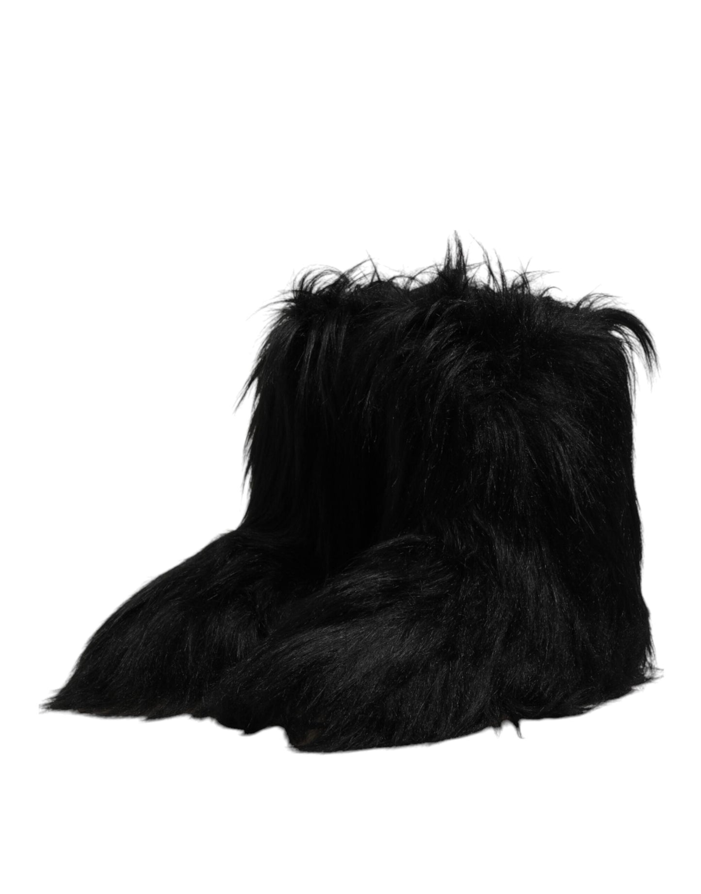 Black Faux Fur Mid Calf Boots Shoes