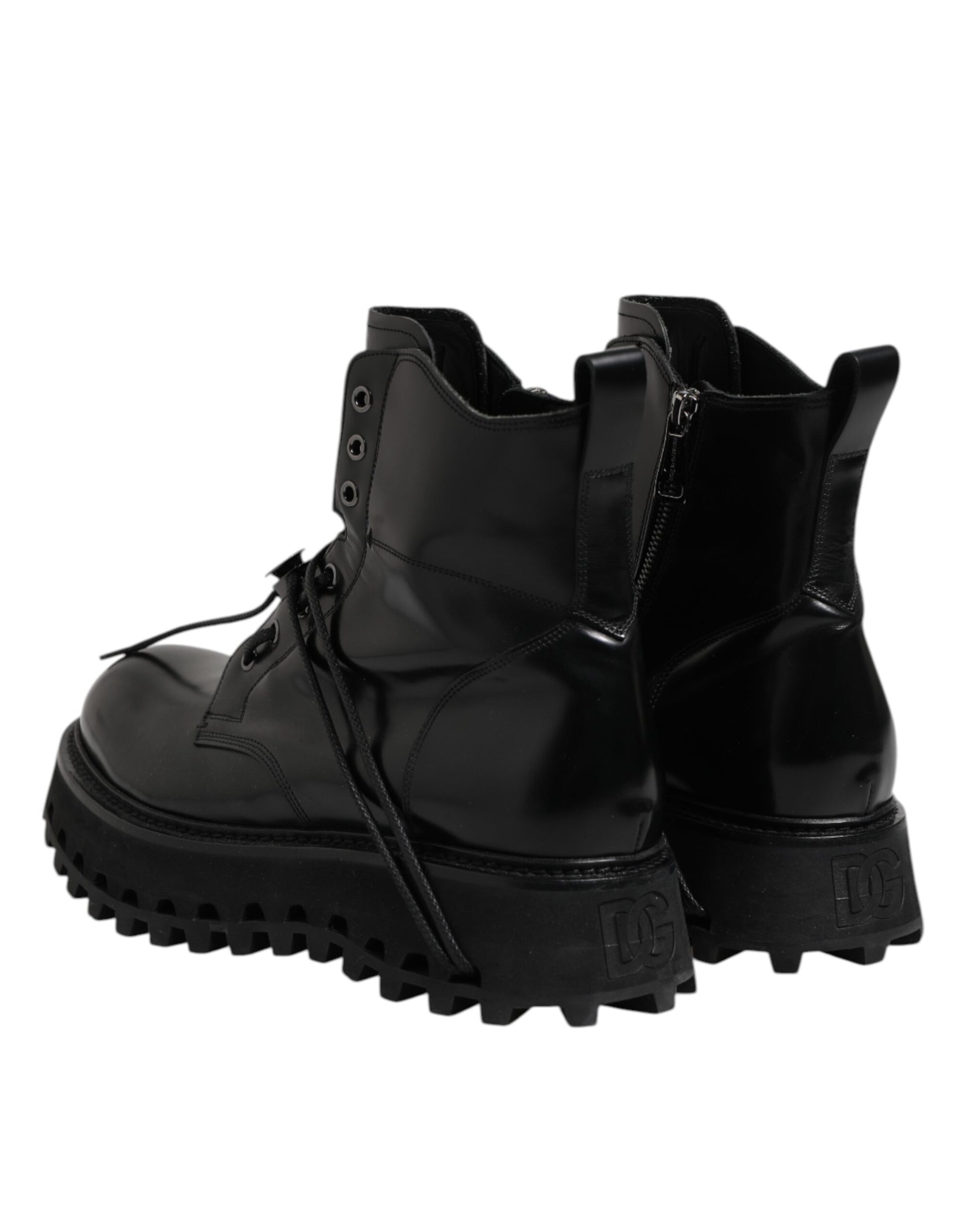 Black Leather Logo Ankle Boots Lace Up Shoes