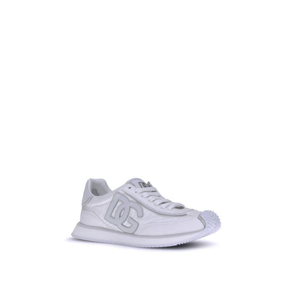 White Fabric Low Top Sneakers