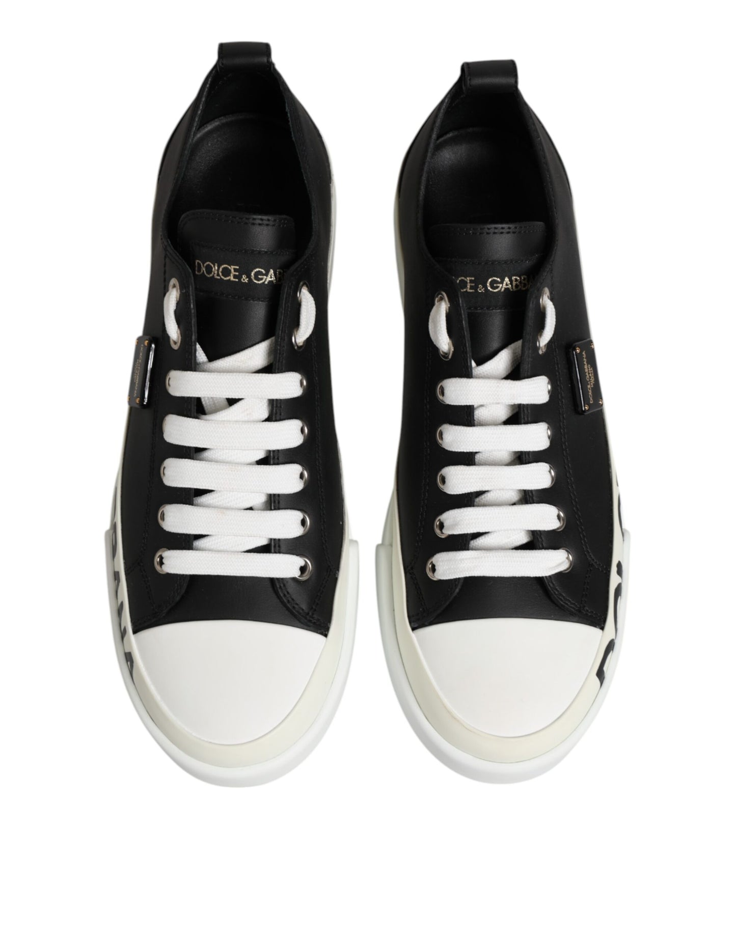 Black White Leather Low Top Sneakers Shoes