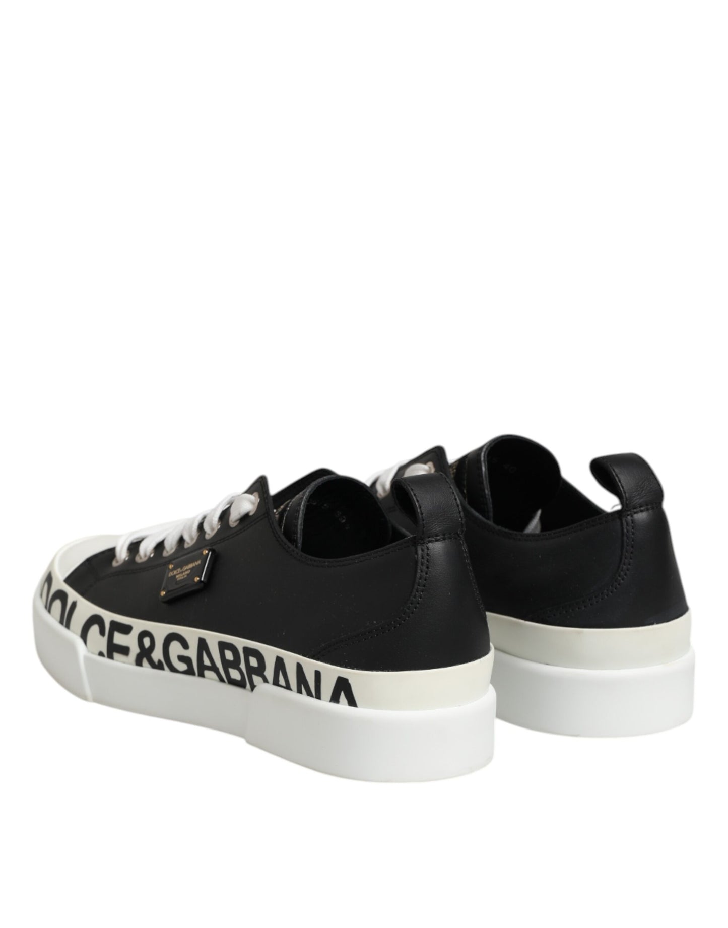 Black White Leather Low Top Sneakers Shoes