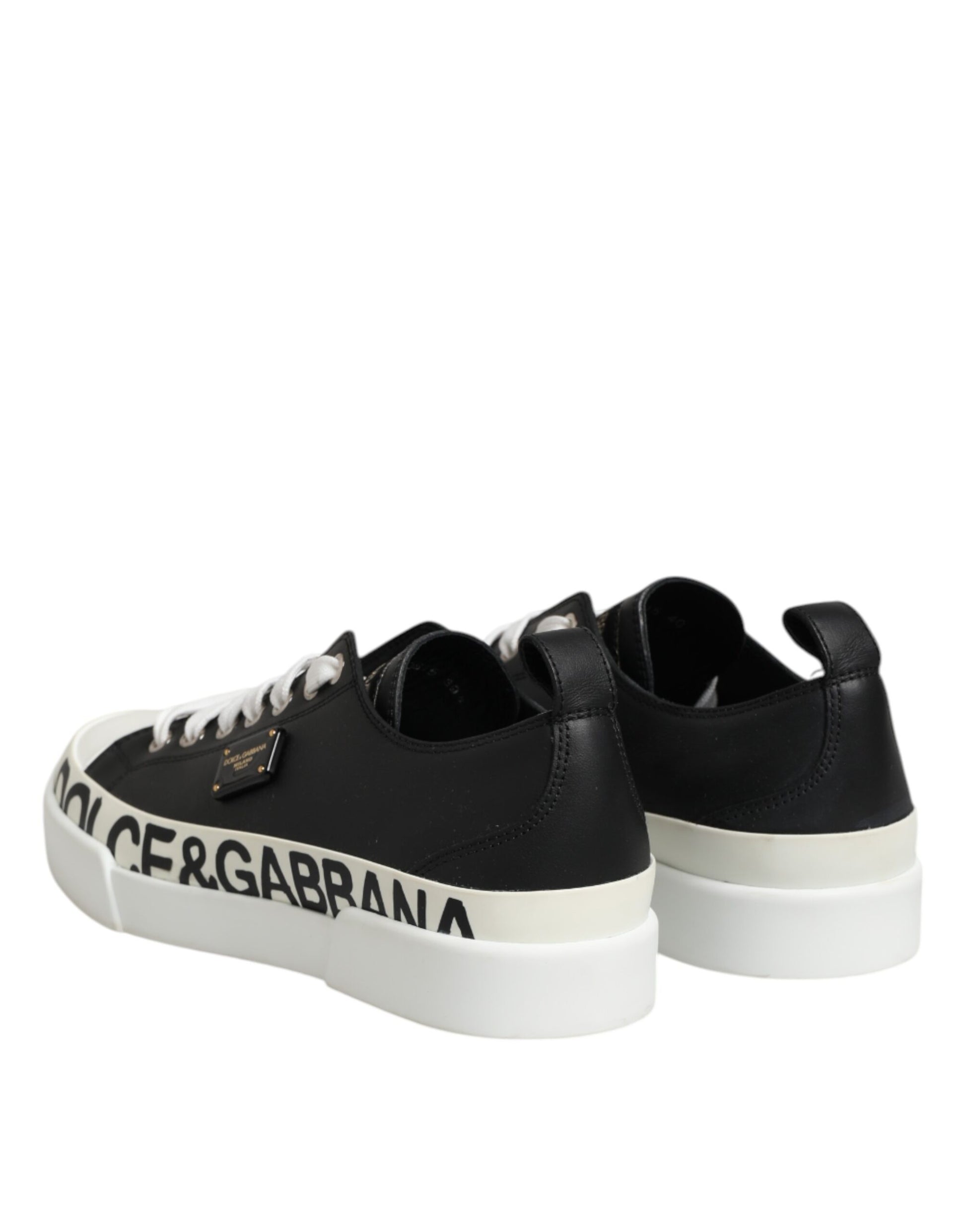 Black White Leather Low Top Sneakers Shoes