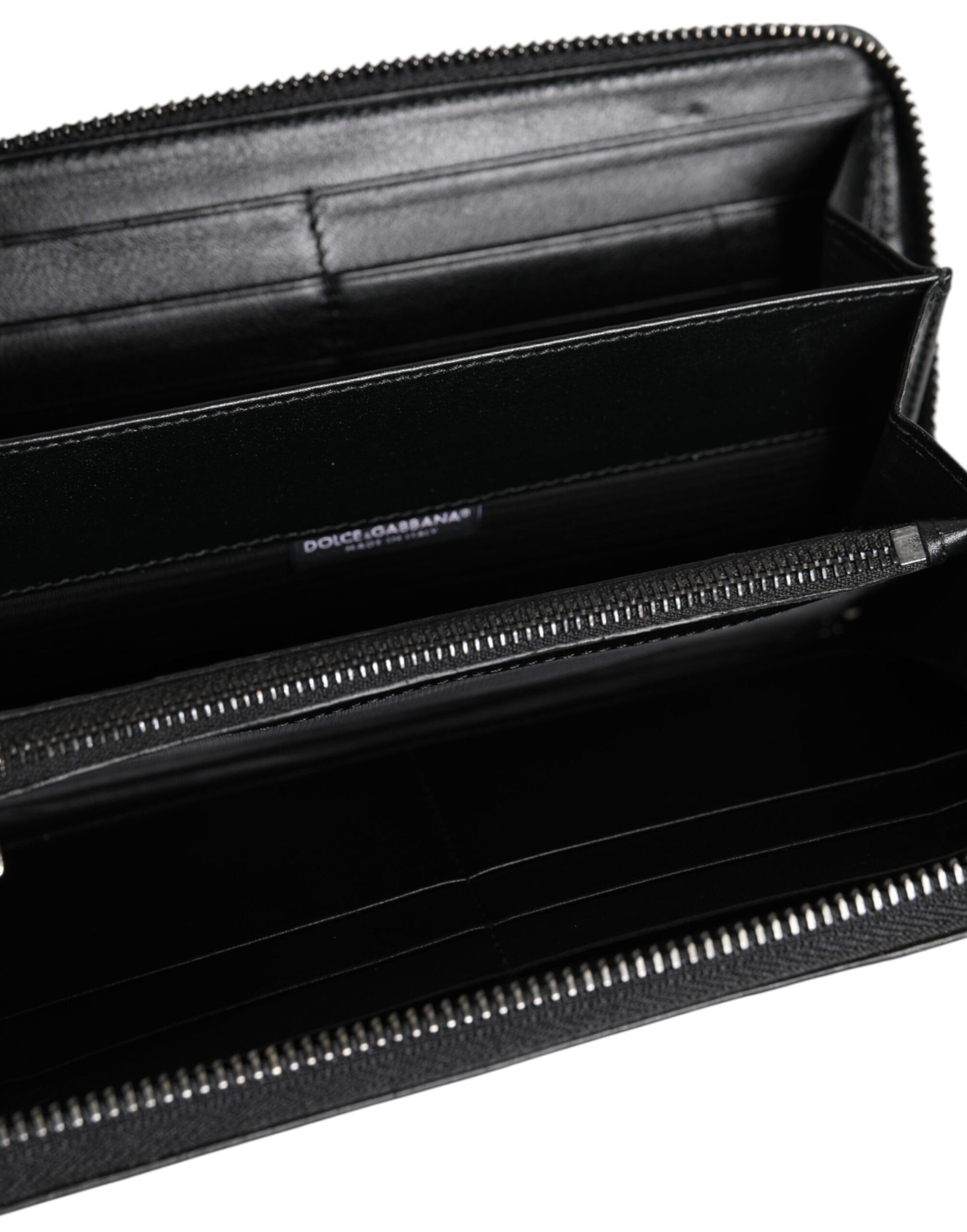 Black Leather Logo Plaque Zip Around Continental Wallet