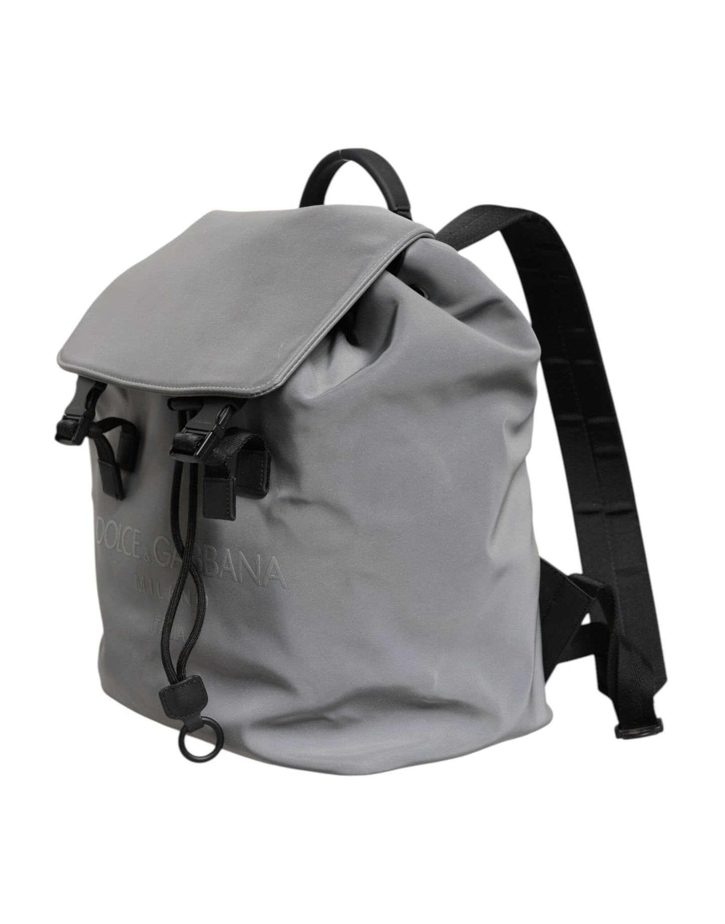 Gray Palermo Reflector Buckles Drawstring Backpack Bag