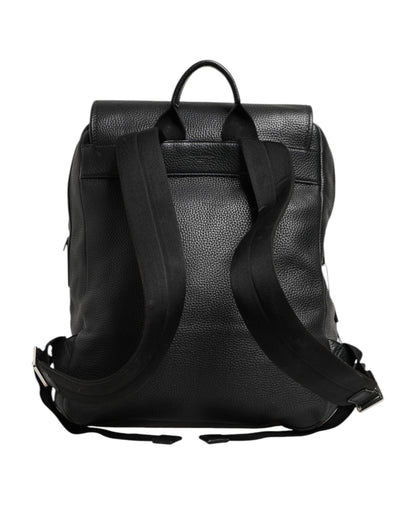 Black Palermo Backpack Hammered Calfskin Leather Bag