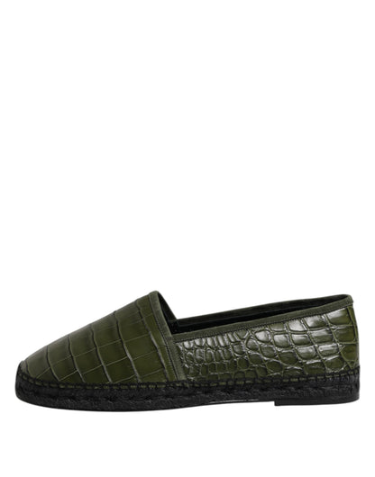 Green Exotic Leather Espadrilles Slip On Shoes