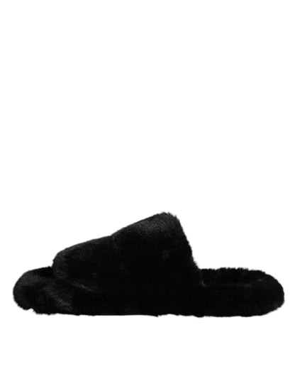 Black Polyester Velvet Slides Slipper Shoes