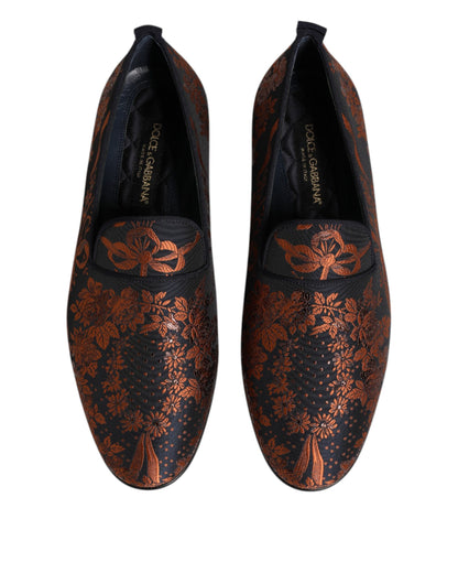 Black Jacquard Polyester Slip On Loafers Shoes