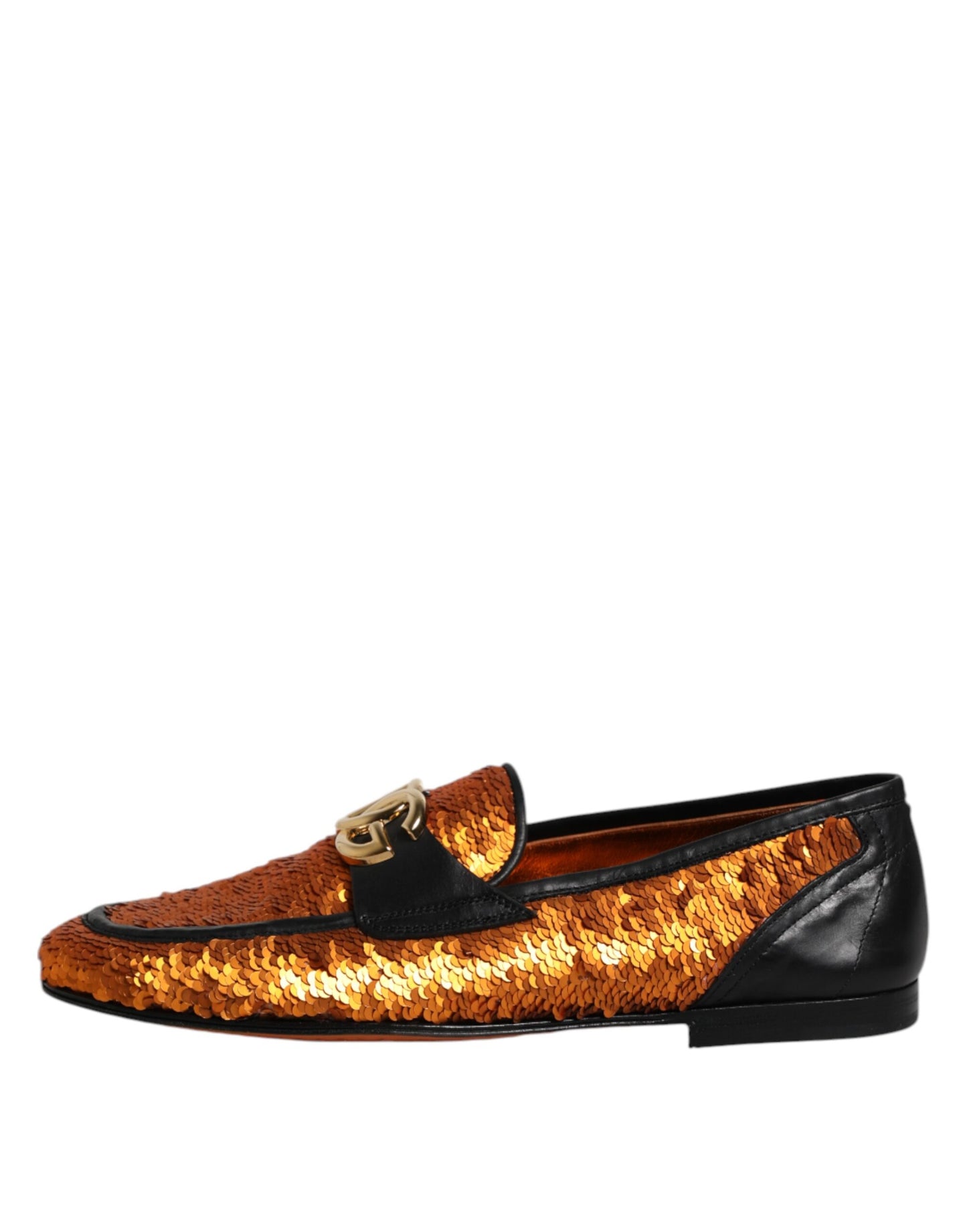 Orange Sequin Embellished Men Loafers Shoes