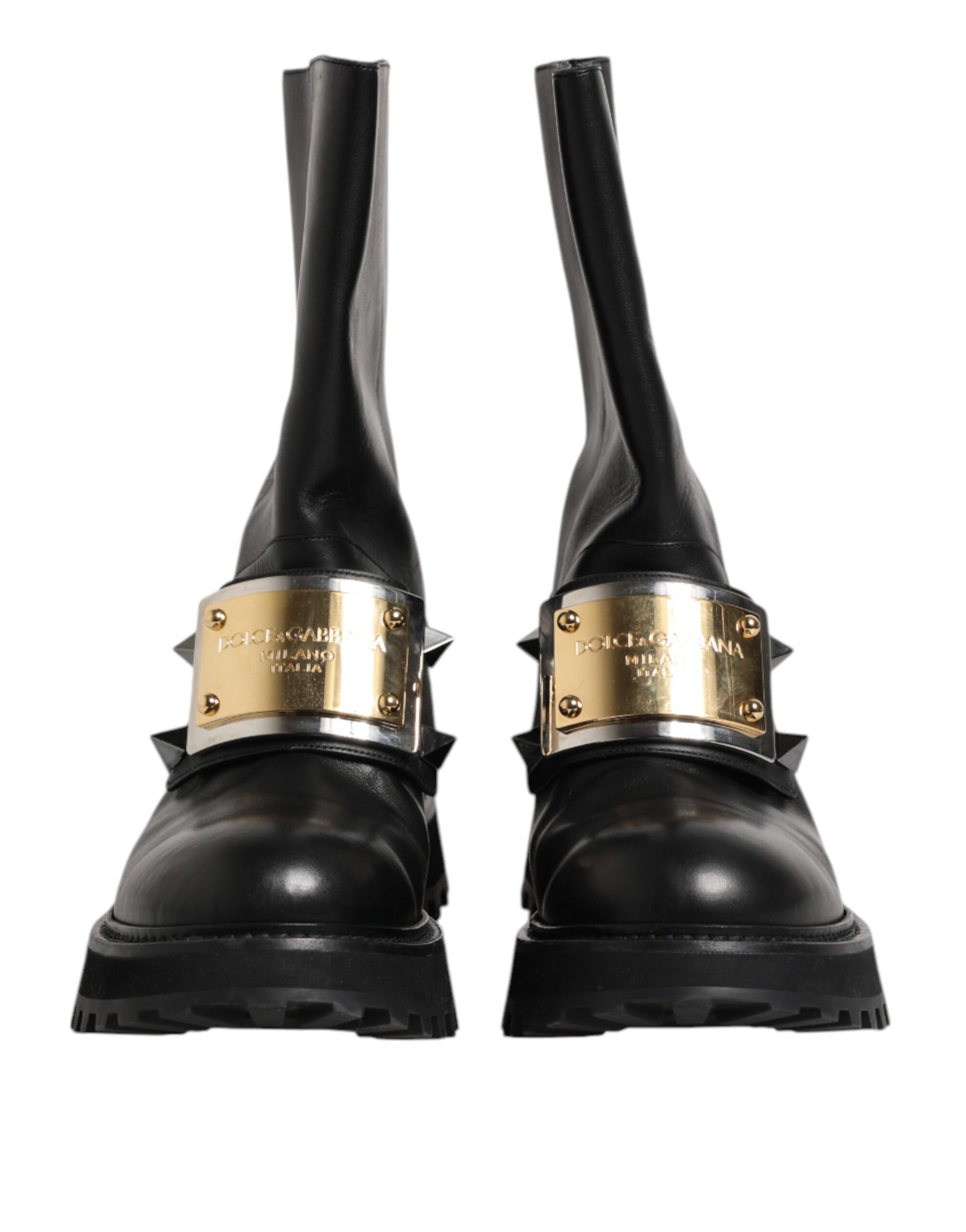 Black Leather DG Logo Plaque High Boots Shoes