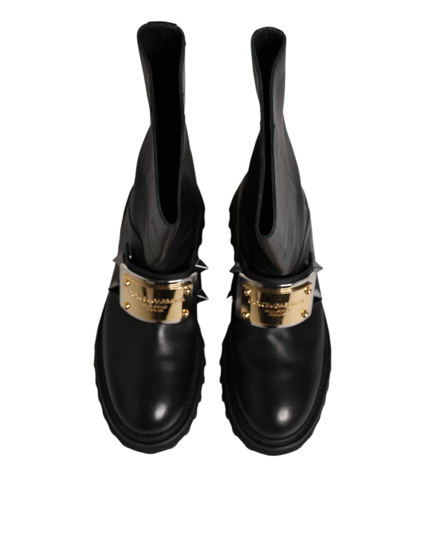 Black Leather DG Logo Plaque High Boots Shoes