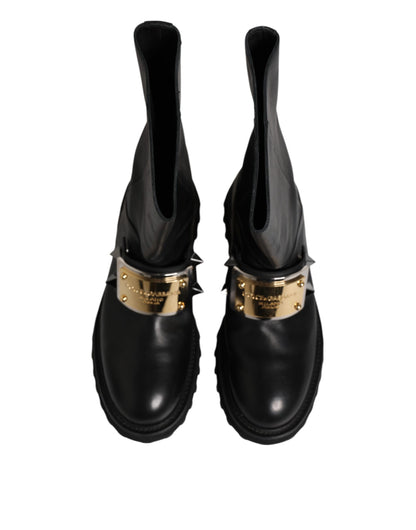 Black Leather DG Logo Plaque High Boots Shoes