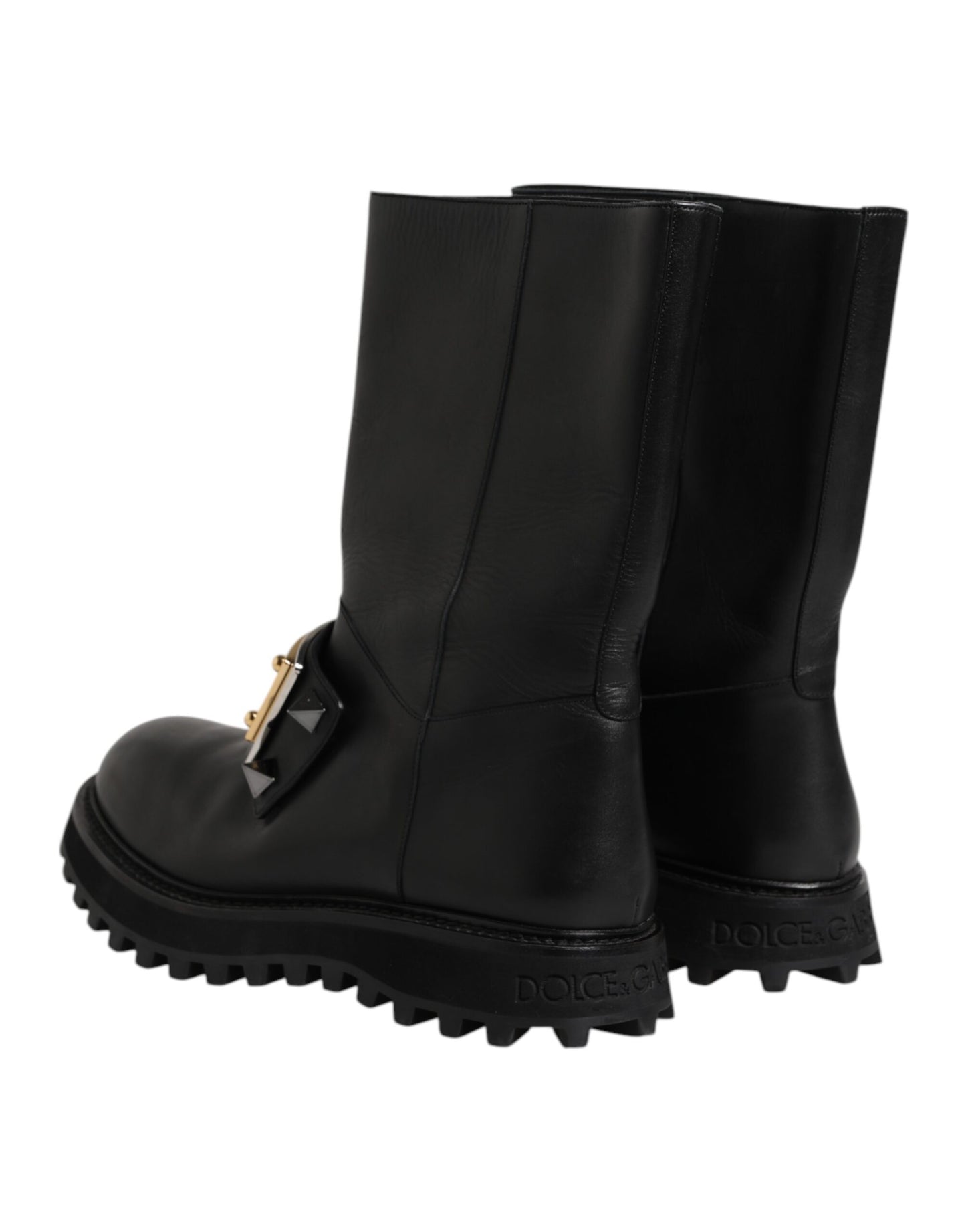 Black Leather DG Logo Plaque High Boots Shoes