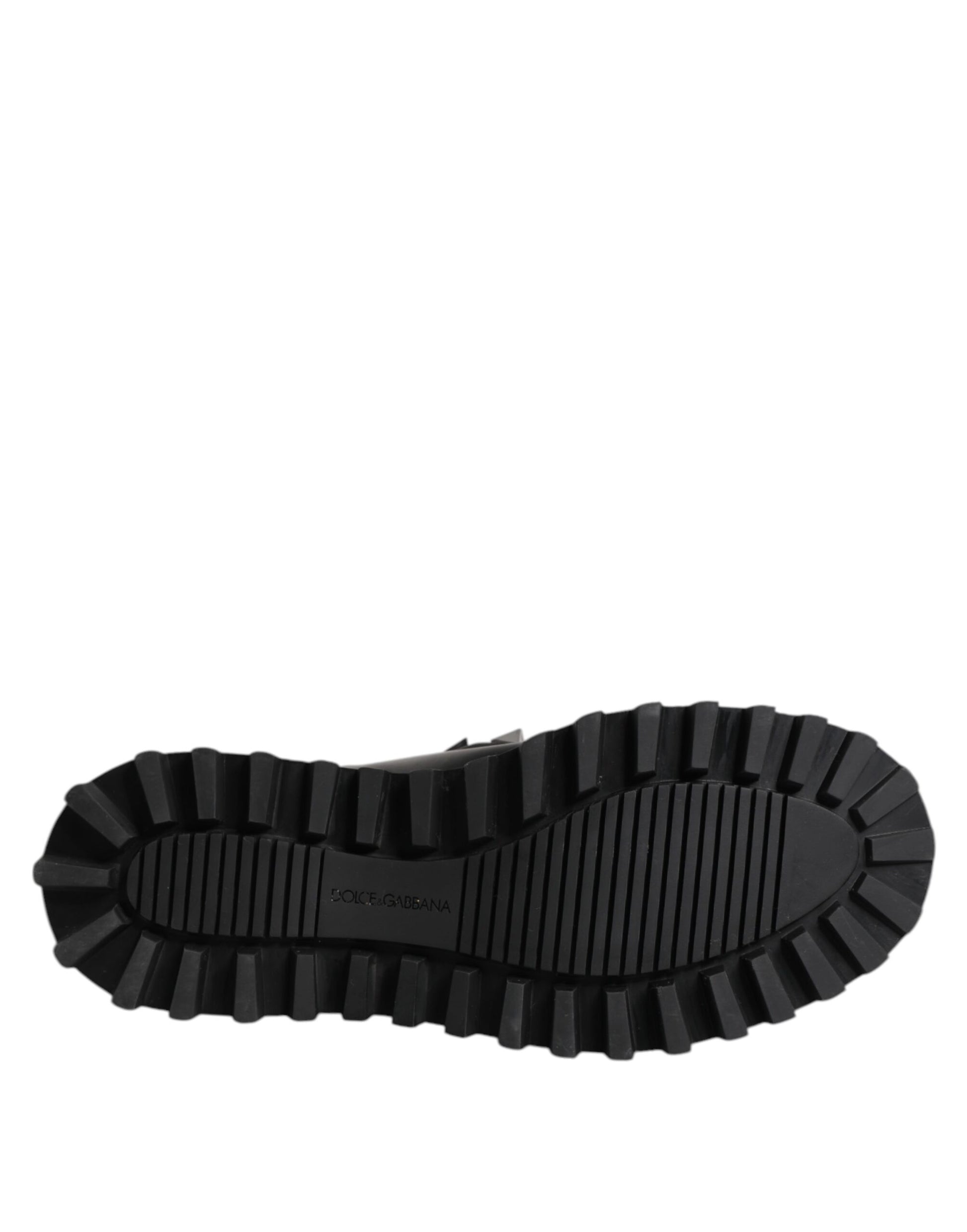 Black Leather DG Logo Plaque High Boots Shoes