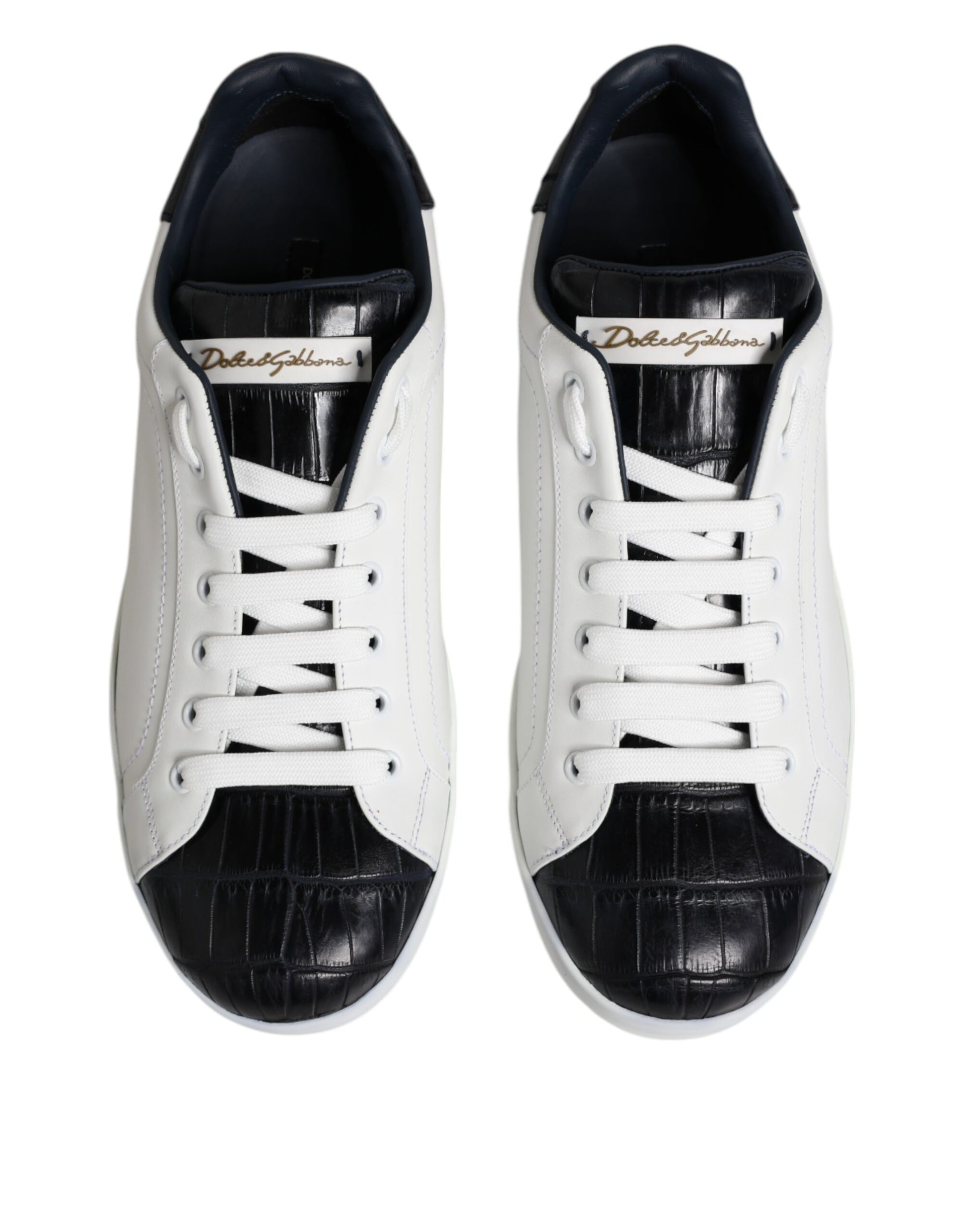 White Black Leather Portofino Sneaker Shoes