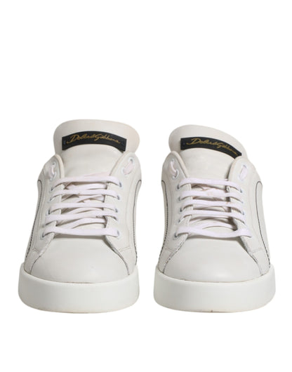 White Gold Leather Low Top Sneakers Shoes