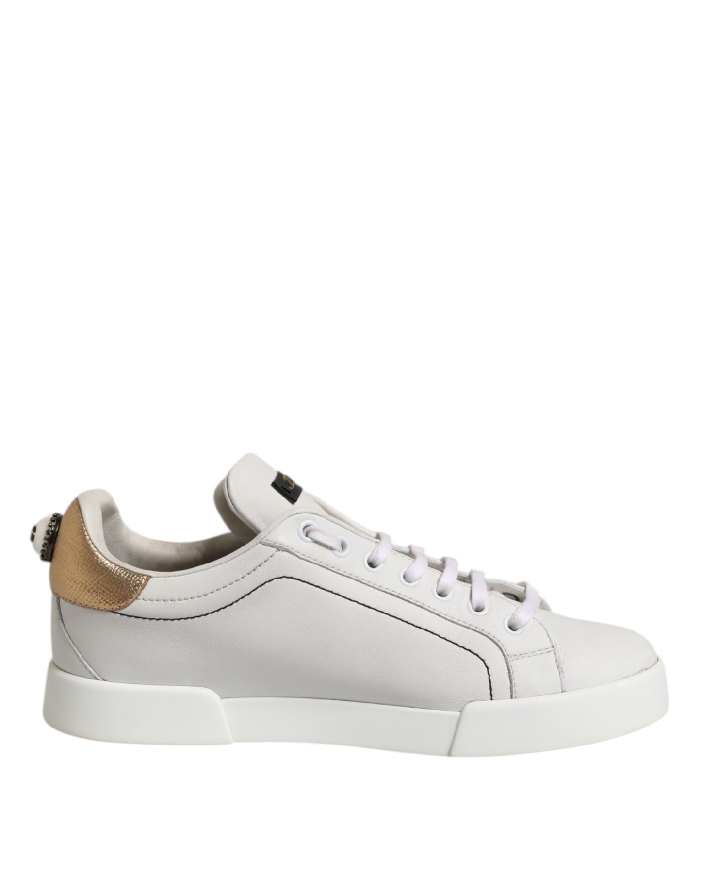 White Gold Leather Low Top Sneakers Shoes