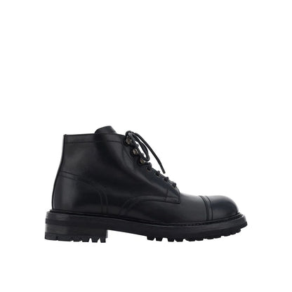 Black Calfskin Lace-Up Boots