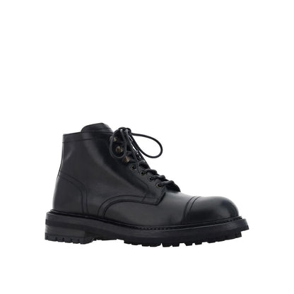 Black Calfskin Lace-Up Boots