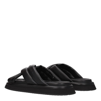 Black Leather Slippers