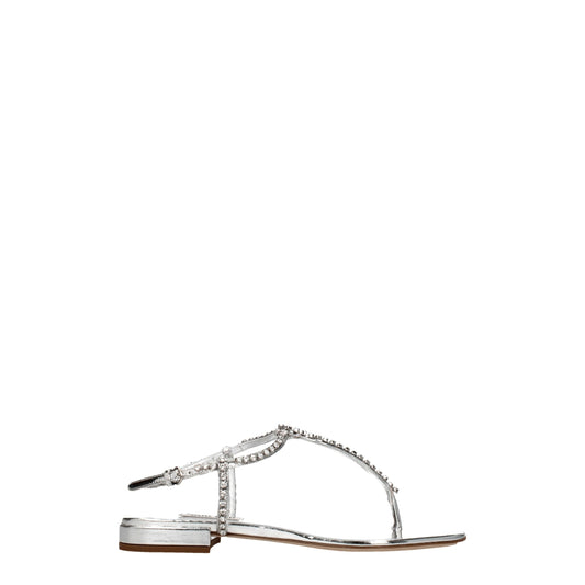 Gray Leather Flip-Flop Sandals