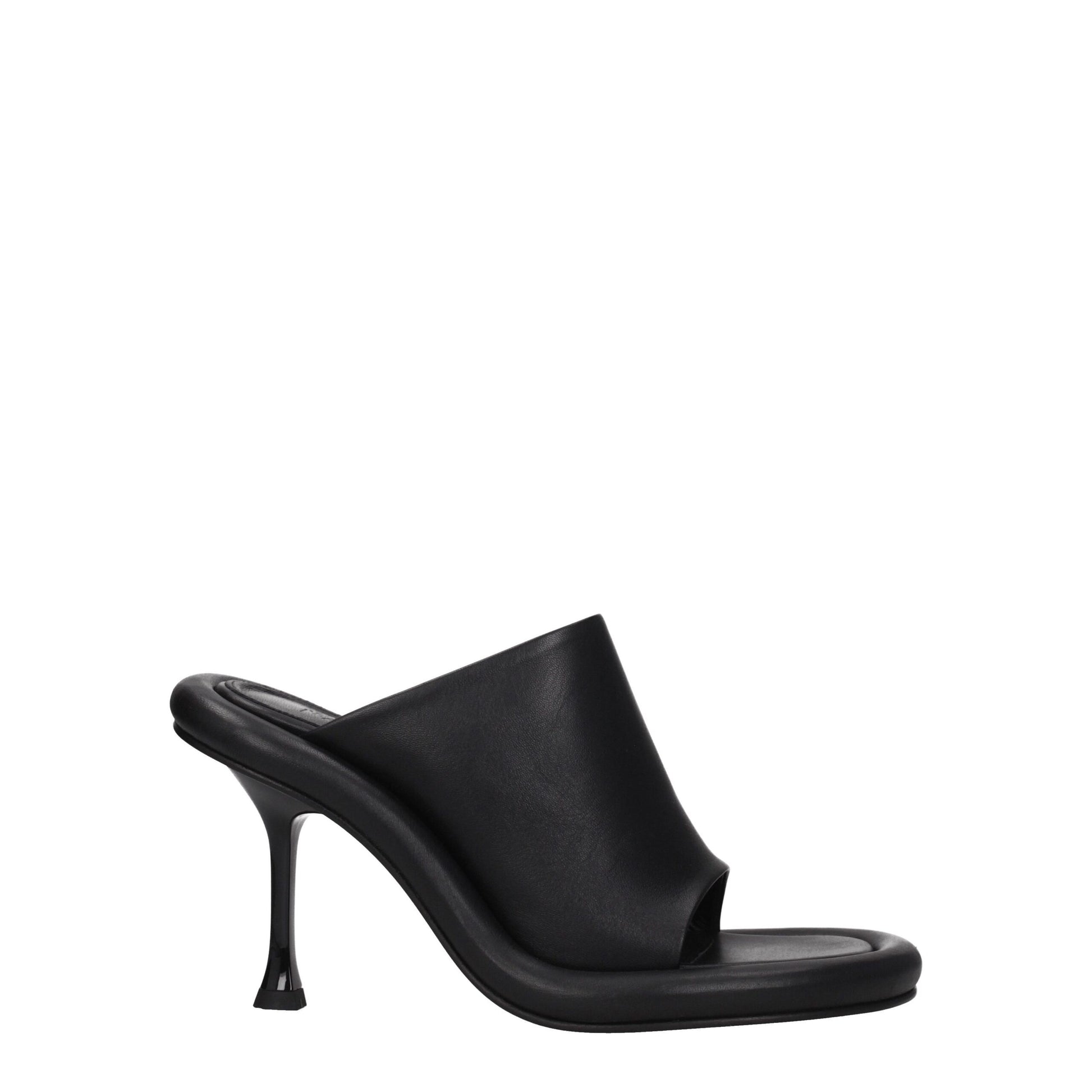 Black Leather Stiletto Heels Sandals