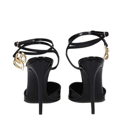 Black Leather Stiletto Heels Sandals