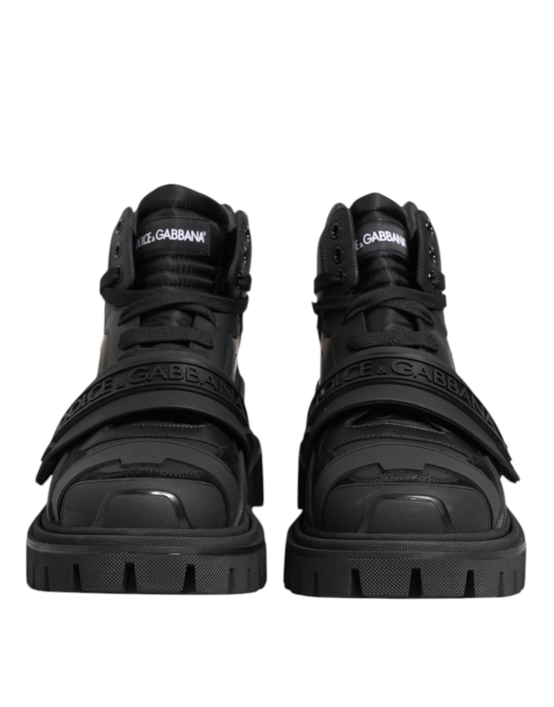 Black Leather Trekking Sneakers Boots Shoes