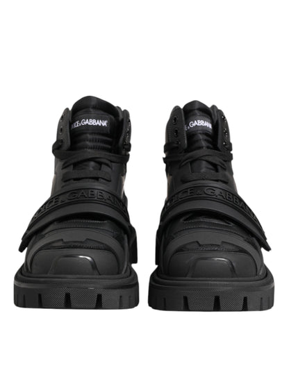 Black Leather Trekking Sneakers Boots Shoes