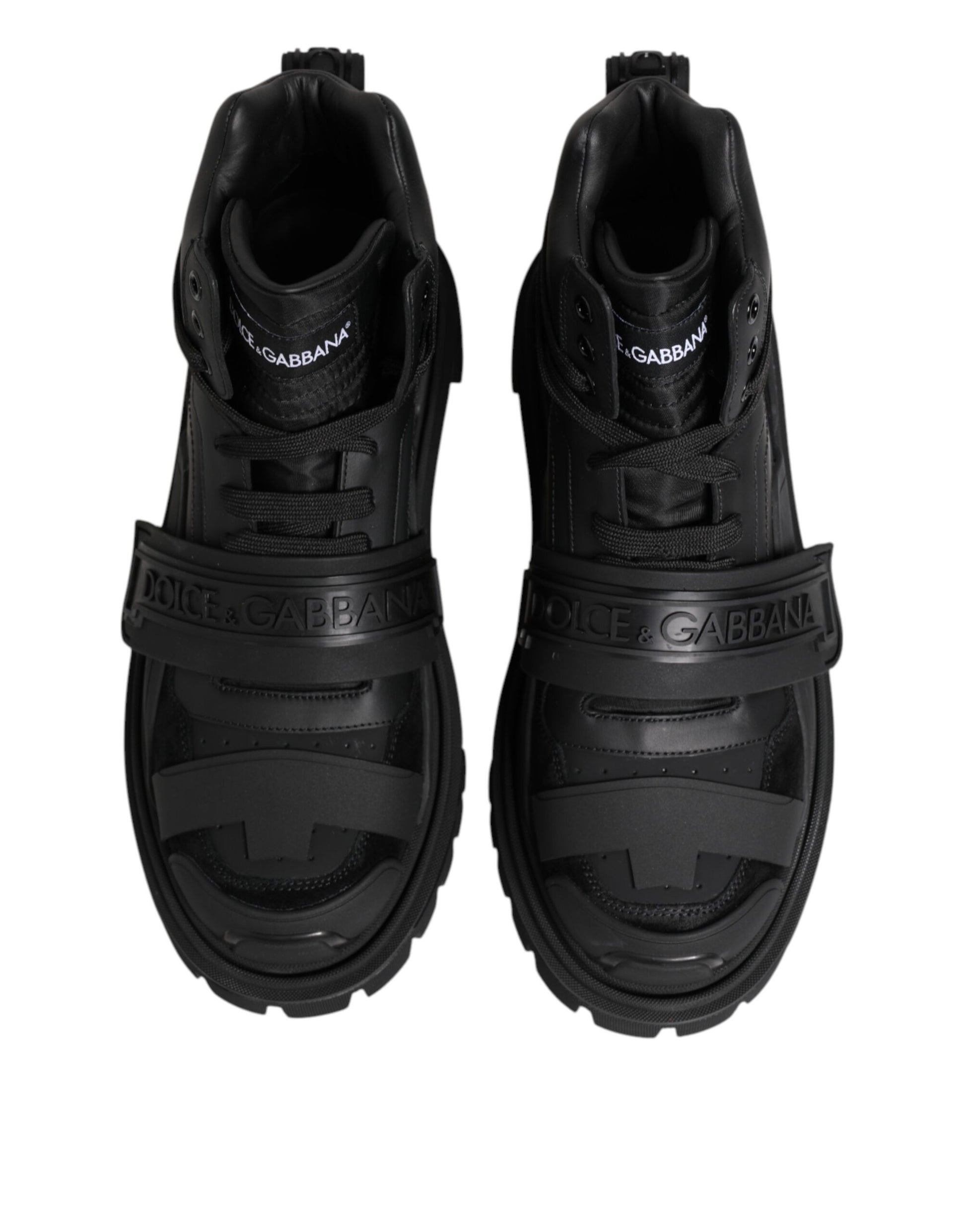 Black Leather Trekking Sneakers Boots Shoes