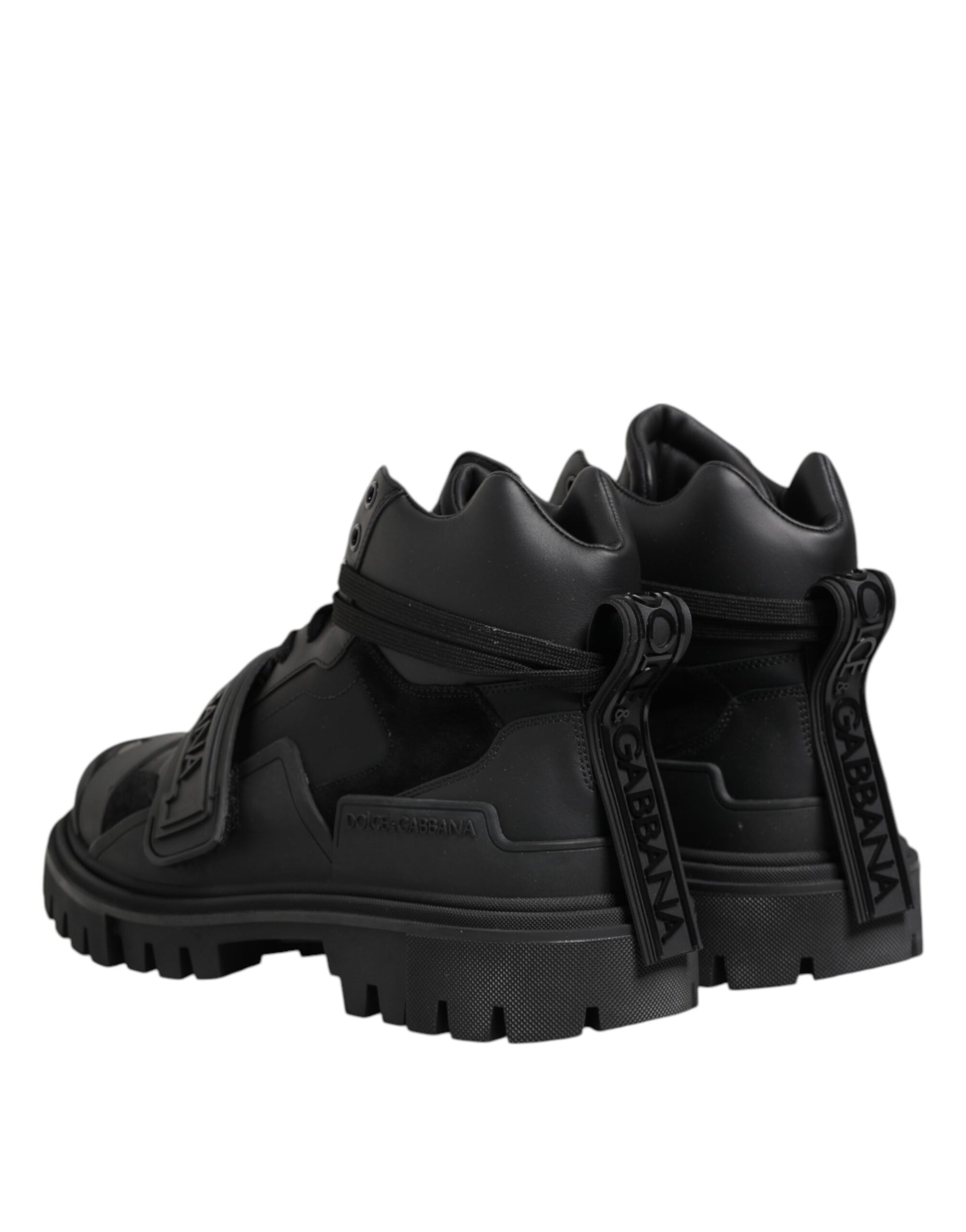 Black Leather Trekking Sneakers Boots Shoes