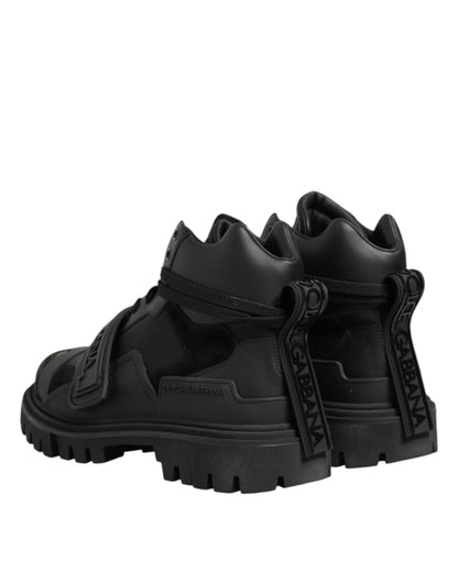 Black Leather Trekking Sneakers Boots Shoes