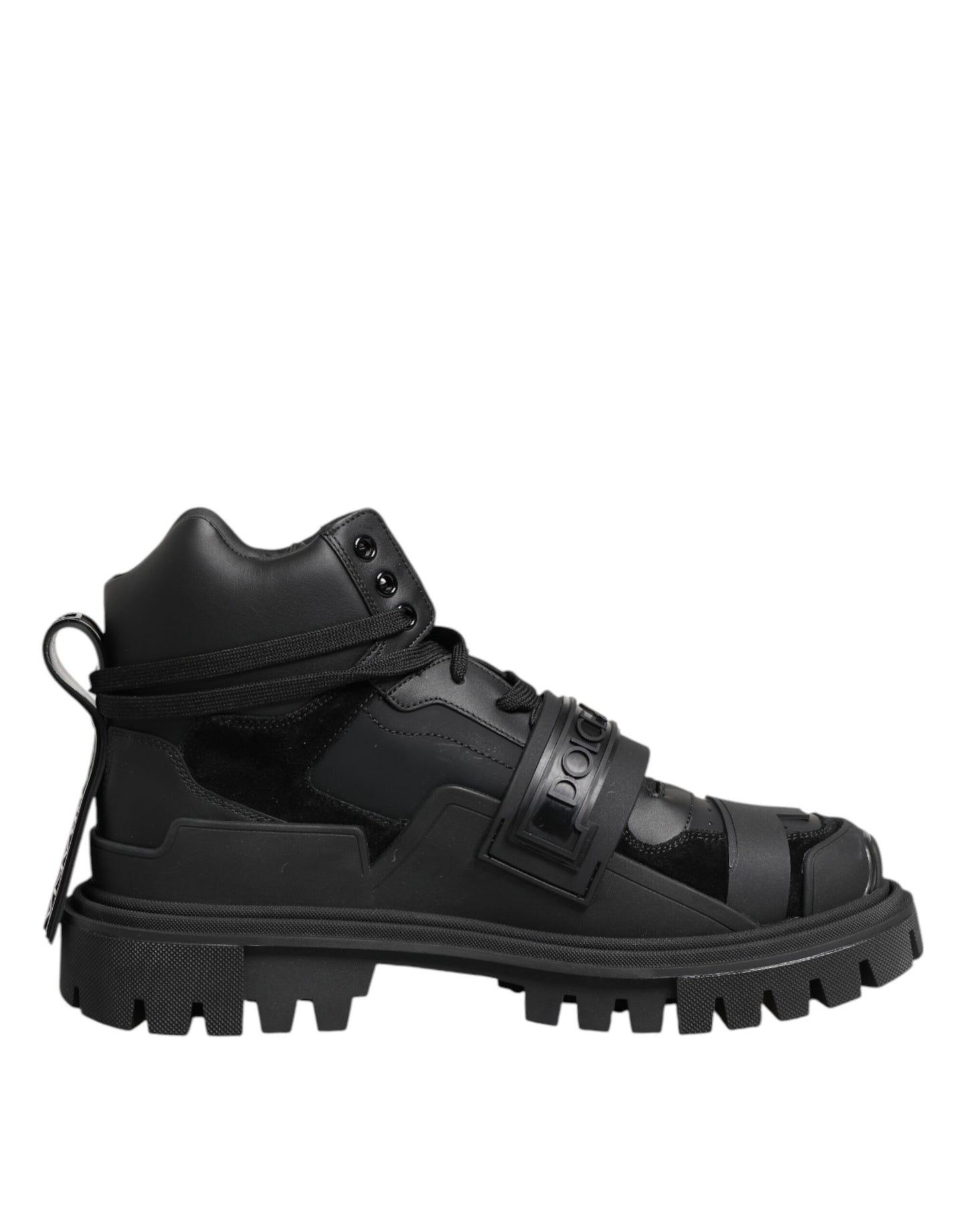 Black Leather Trekking Sneakers Boots Shoes