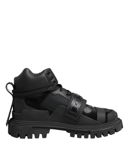 Black Leather Trekking Sneakers Boots Shoes