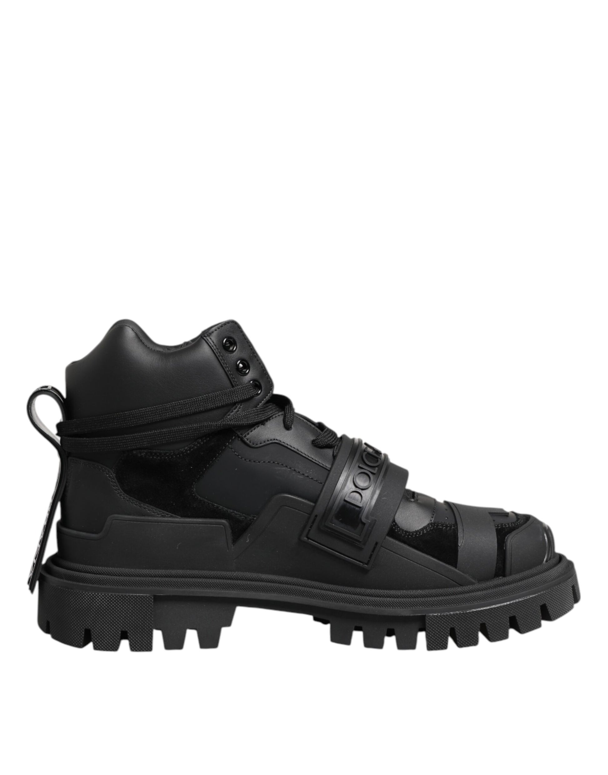 Black Leather Trekking Sneakers Boots Shoes