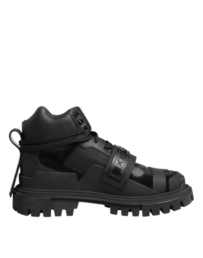Black Leather Trekking Sneakers Boots Shoes