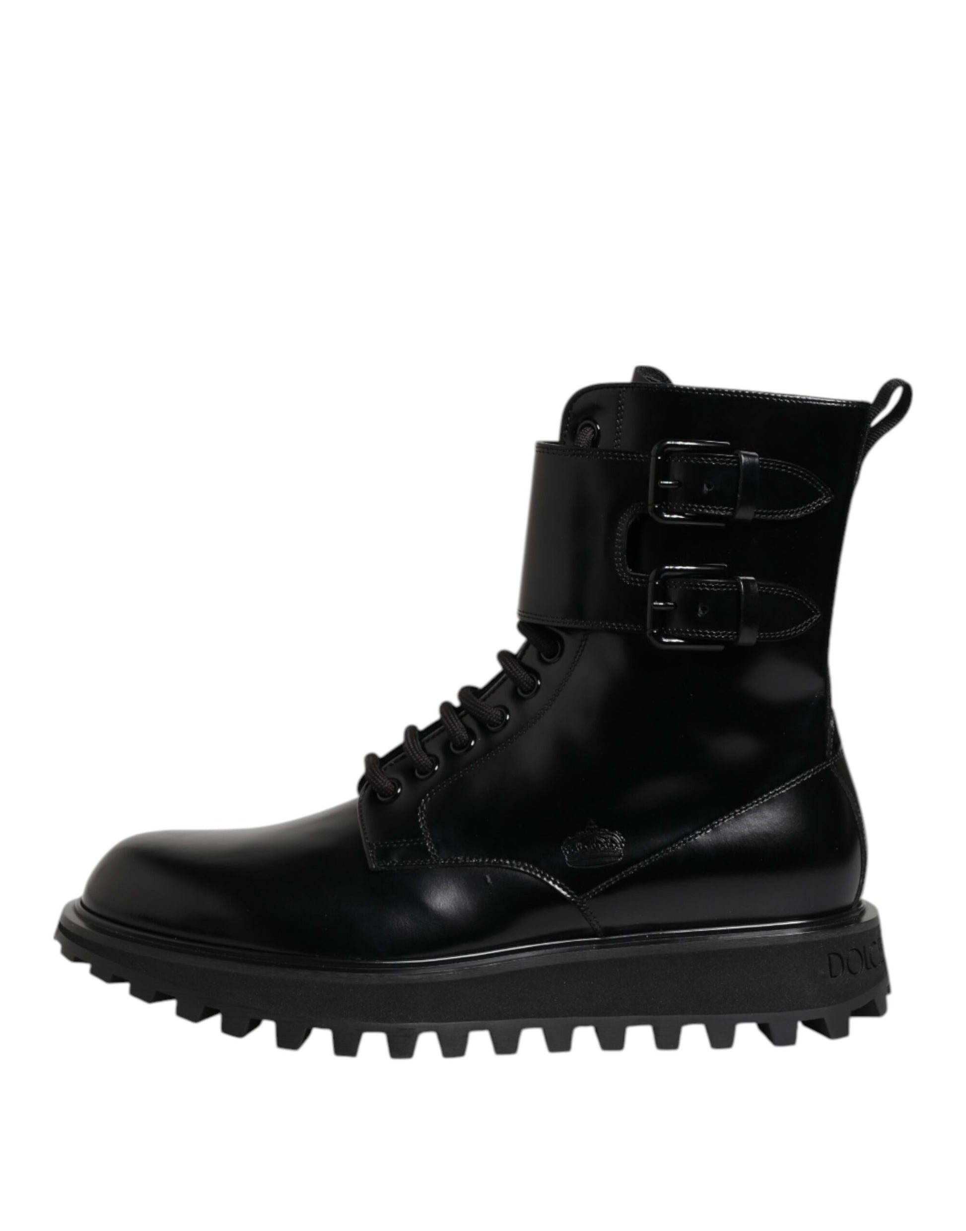 Black Leather Lace Up Mid Calf Boots Shoes