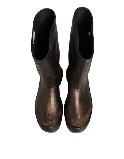 Metallic Brown Pull On Rain Boots Shoes