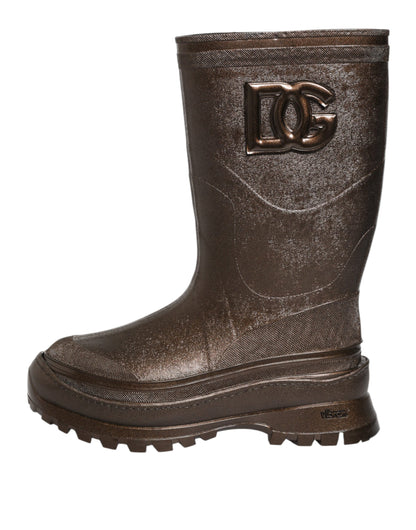 Metallic Brown Pull On Rain Boots Shoes